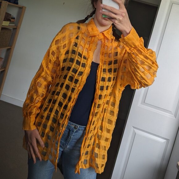 Vintage orange linen blouse / shirt, perfect for fall, made in Canada - Picture 6 of 10